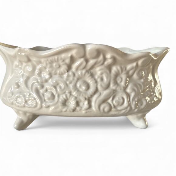 Vintage 1950s Hull USA B34 Footed Planter Cream Off White 9.5" Pottery - Picture 4 of 8